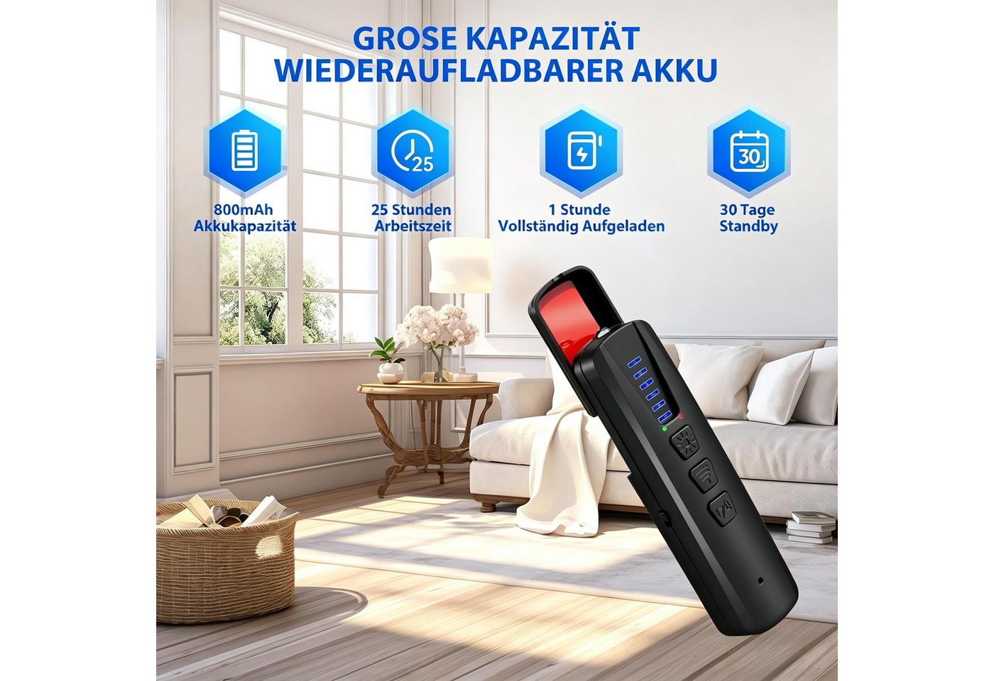 AIBISTAR Leitungsortungsgerät Bug Detector, Wanze-Finder, Kamera Aufspürgerät, GPS, 4 Modi, Erkennung von WLAN-Wanzen & Funkkameras, 2 Alarmmodi,Ideal für Reisen, Hotel, Büro & Alltag Bild 4