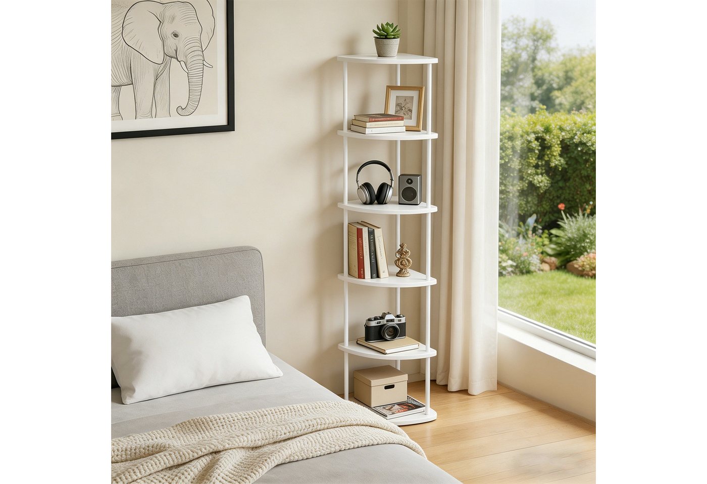 JEOBEST Eckregal Bücherregal mit 6 Ebenen, Aufbewahrungsregal, Pflanzenregal, H: 154cm, Industrial-Design, mit Stahlrahmen Bild 2