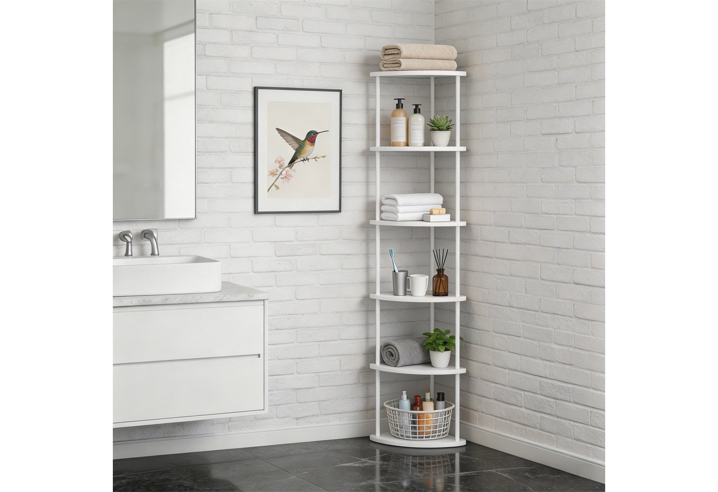 JEOBEST Eckregal Bücherregal mit 6 Ebenen, Aufbewahrungsregal, Pflanzenregal, H: 154cm, Industrial-Design, mit Stahlrahmen Bild 3