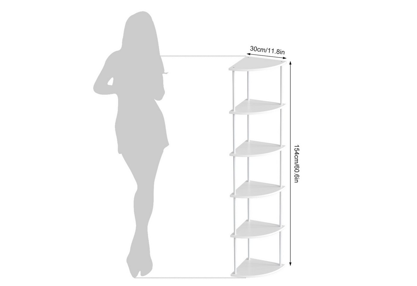 JEOBEST Eckregal Bücherregal mit 6 Ebenen, Aufbewahrungsregal, Pflanzenregal, H: 154cm, Industrial-Design, mit Stahlrahmen Bild 4