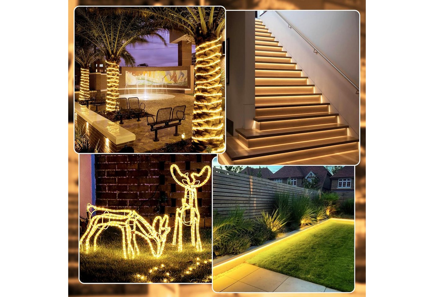 Fyrove LED-Lichterkette Außen 12m mit Stecker und Fernbedienung, 100 LEDs Warmweiß, 8 Lichtmodi, Gartenbeleuchtung für Terrasse, Party und Dekoration Bild 3