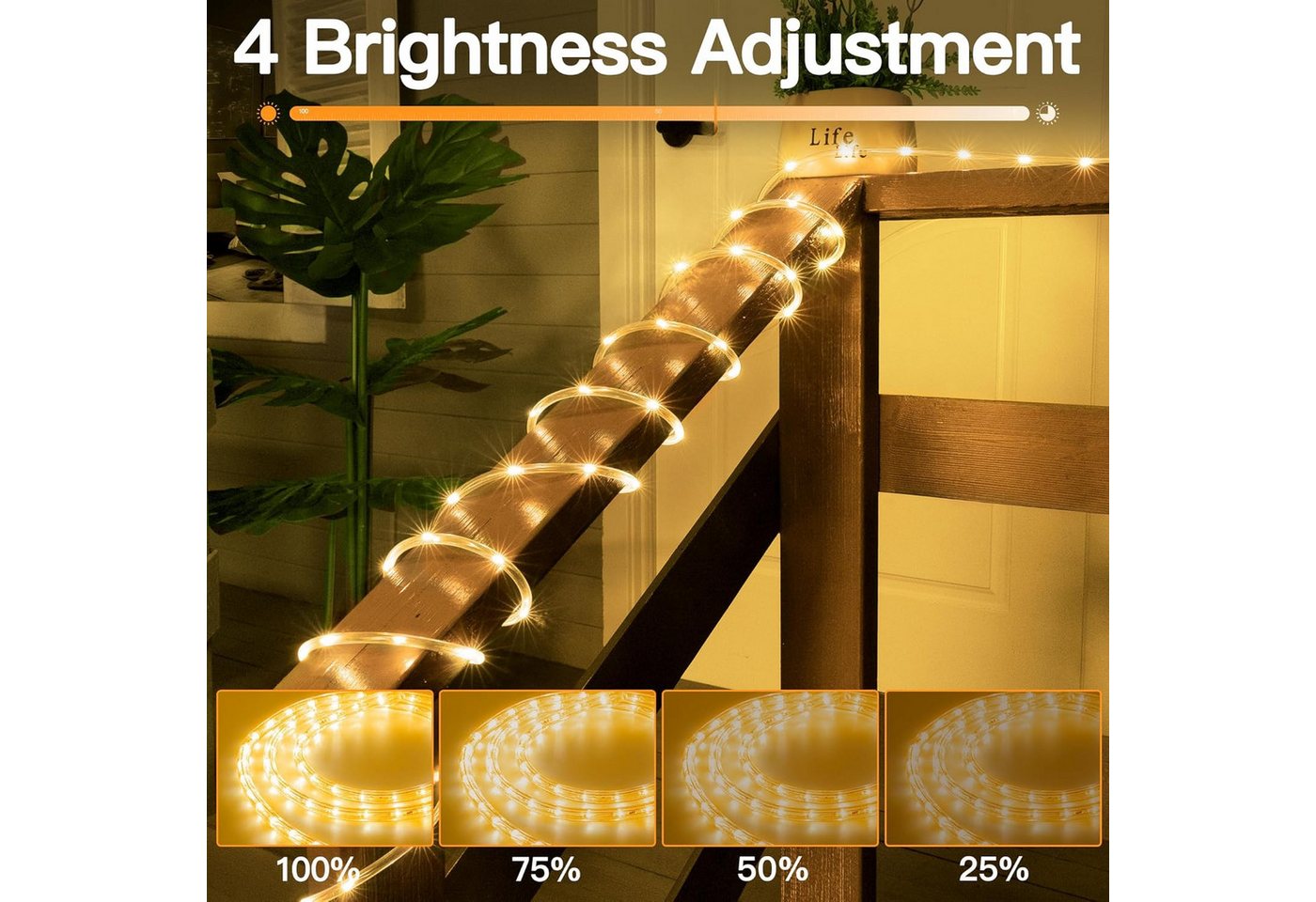Fyrove LED-Lichterkette Außen 12m mit Stecker und Fernbedienung, 100 LEDs Warmweiß, 8 Lichtmodi, Gartenbeleuchtung für Terrasse, Party und Dekoration Bild 4