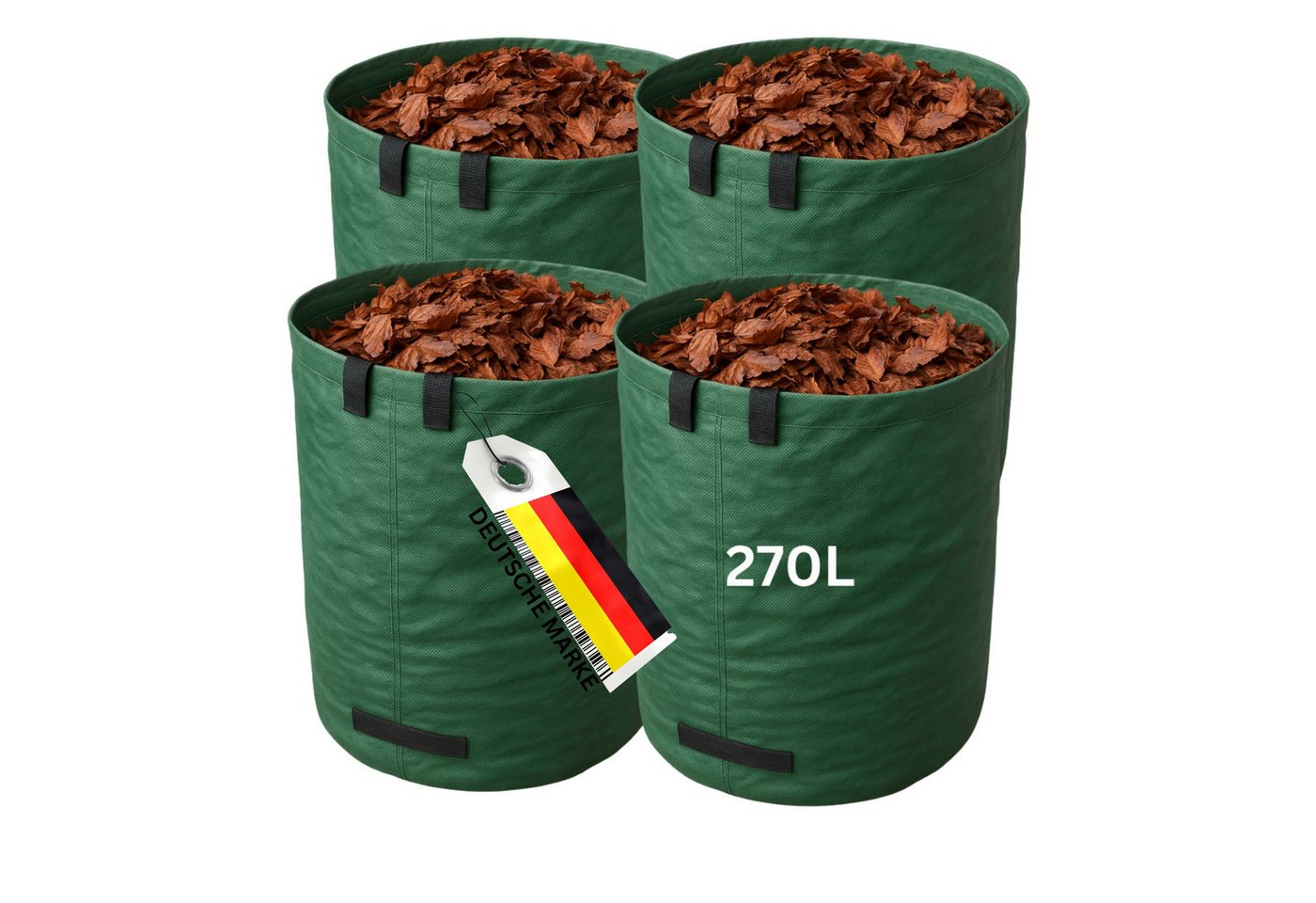 FAMEX Gartensack Gartenabfall Sack 272 L, für Garten, (Laubsack, verstärkt, hohe Qualität, 4-tlg), Offenbleibend und Selbststehend