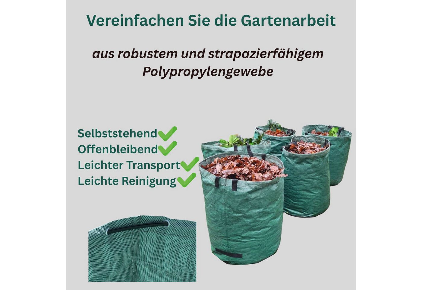 FAMEX Gartensack Gartenabfall Sack 272 L, für Garten, (Laubsack, verstärkt, hohe Qualität, 4-tlg), Offenbleibend und Selbststehend Bild 4