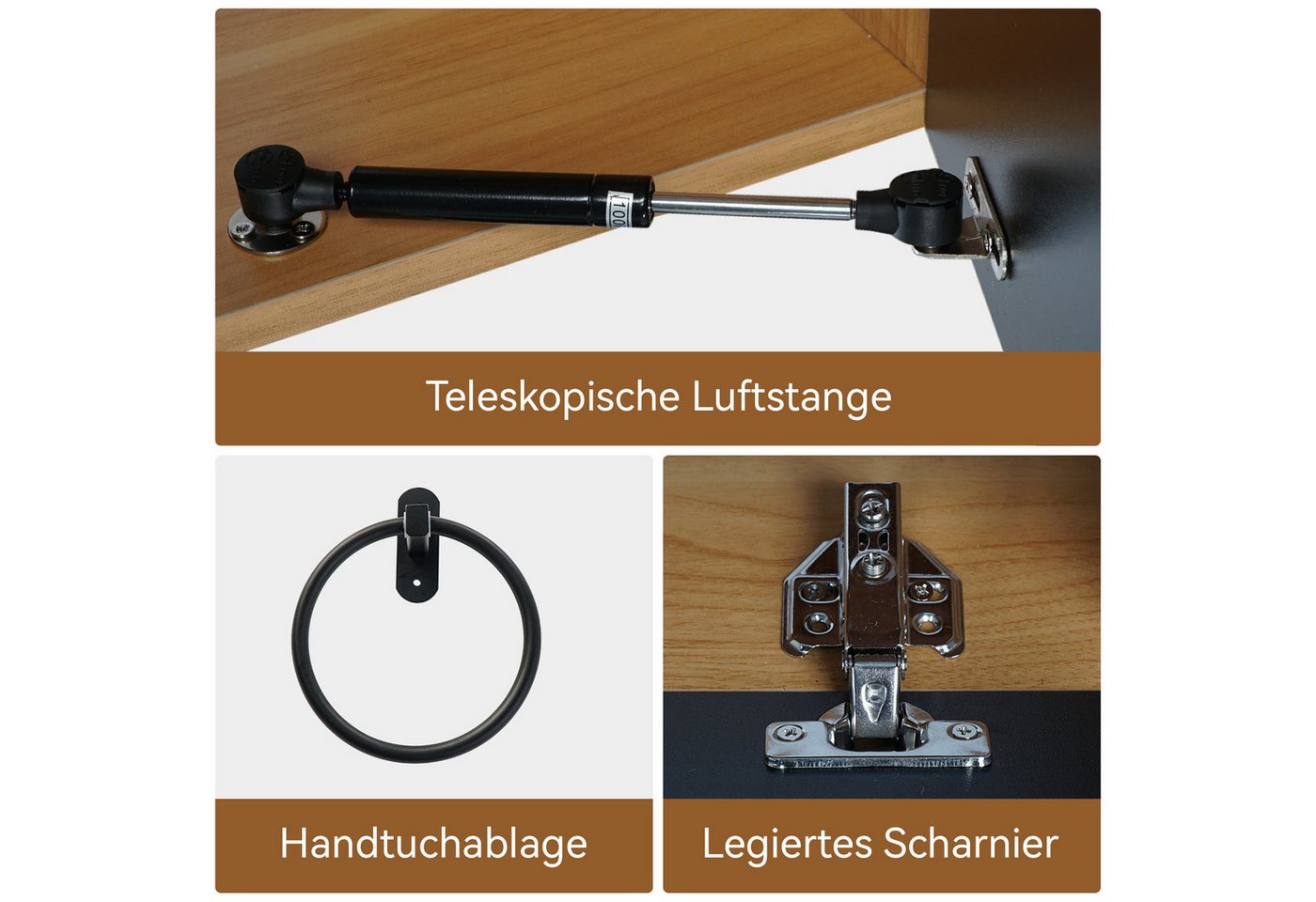 Puluomis Badezimmer-Set Waschbeckenunterschrank 60cm mit Waschbecken, (mit Handtuchring, Klopapierhalter)