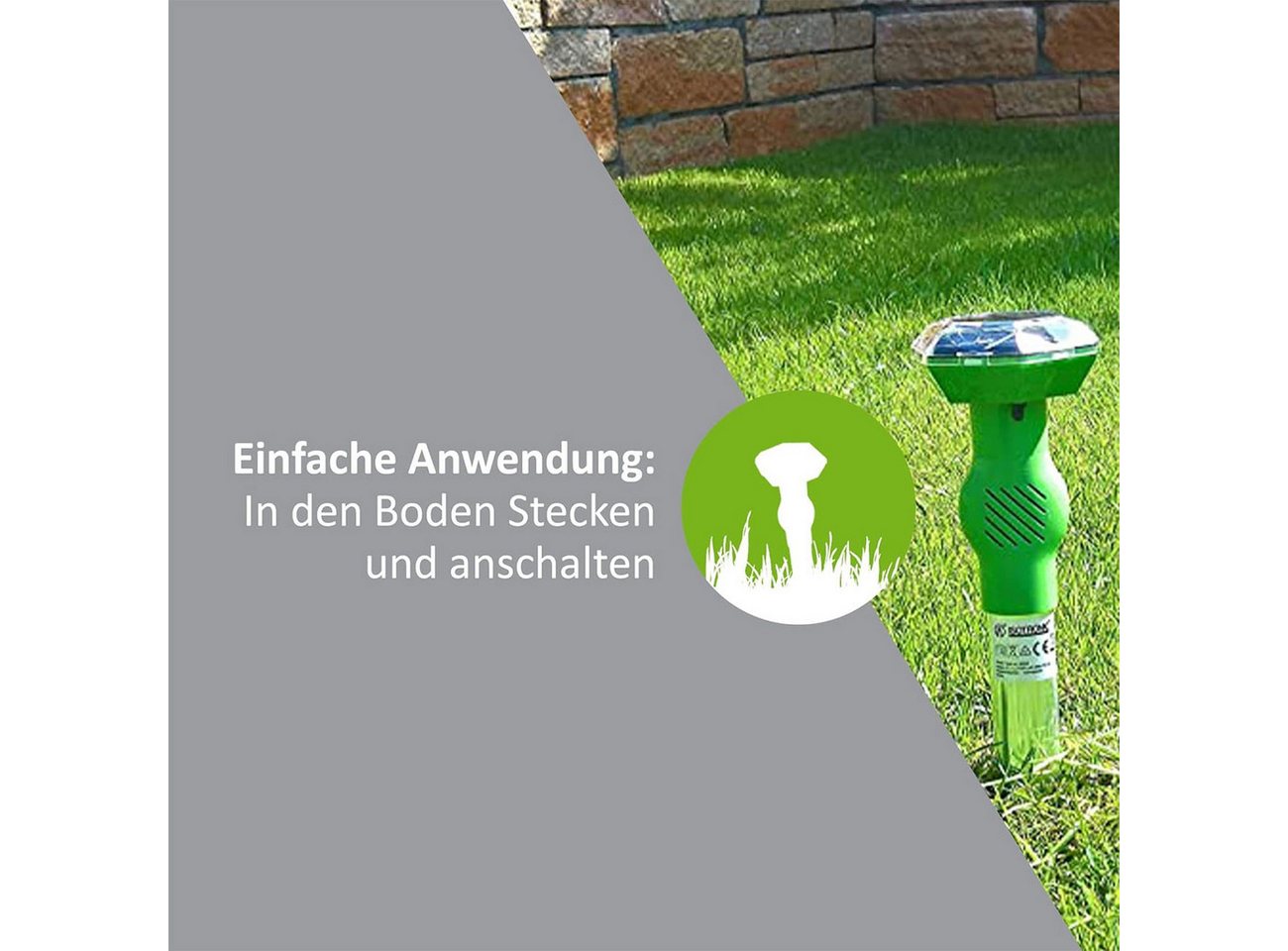 ISOTRONIC Ultraschall-Tierabwehr Solar Ultraschall-Tiervertreiber 40m², Akku-Tierschreck mit Erdspieß, 2-tlg., 1er/2er-Set, Mobiles Ultraschall-Abwehrgerät mit Solarzelle, 2 Akkus & Erdspieß