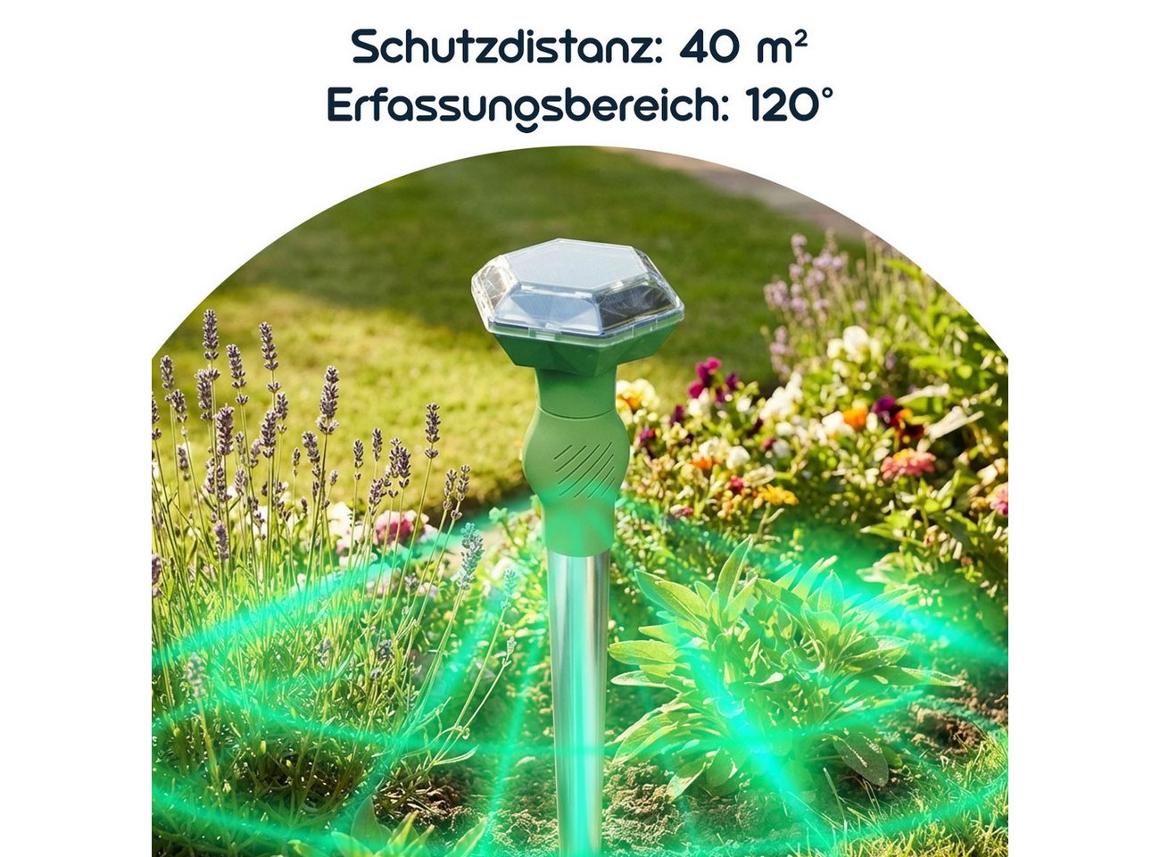 ISOTRONIC Ultraschall-Tierabwehr Solar Ultraschall-Tiervertreiber 40m², Akku-Tierschreck mit Erdspieß, 2-tlg., 1er/2er-Set, Mobiles Ultraschall-Abwehrgerät mit Solarzelle, 2 Akkus & Erdspieß Bild 4