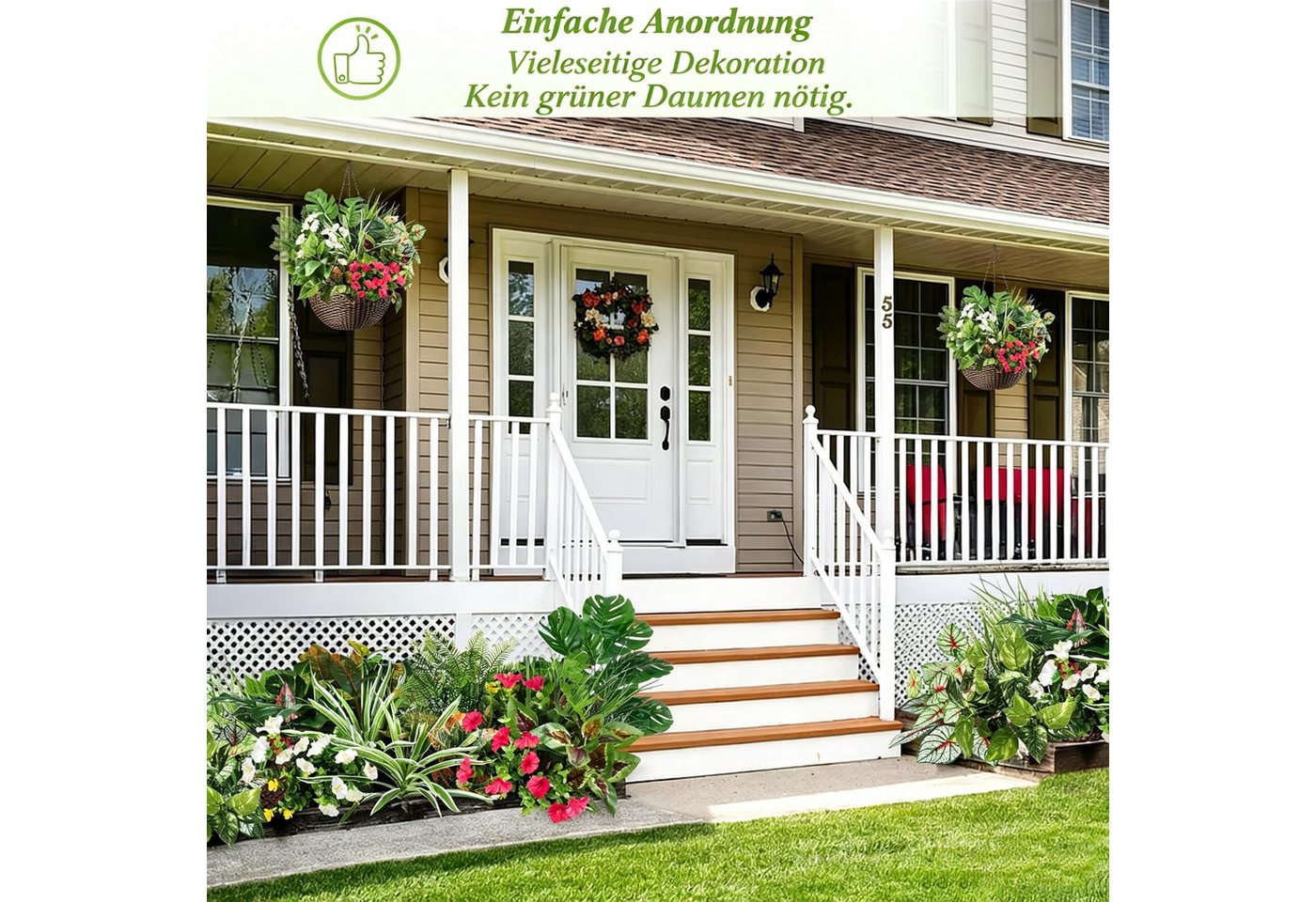 Kunstpflanze 12er Set Künstliche Pflanzen – Realistische Kunstefeu & Grünpflanzen, Diwzbyn, für Garten, Balkon & Fensterbank Bild 4