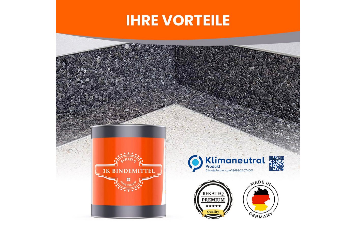 BEKATEQ Kieselsteine BK-610PU Steinteppich Set für Wand, (Set, 3kg 1K PU Bindemittel + 25kg Marmorkiesel + 400ml Trennspray), Steinteppich Set für Wand, Treppe Setzstufe, Sockel aussen & innen Bild 4