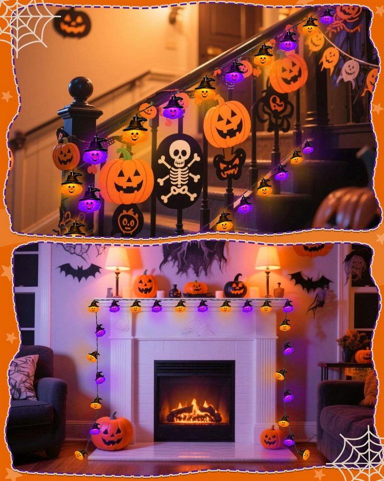 nsihing LED-Lichterkette Halloween Lichterkette 3M 20LED Kürbis Lichterkette Batterie, Halloween Deko Outdoor für Garten, Party Bild 3