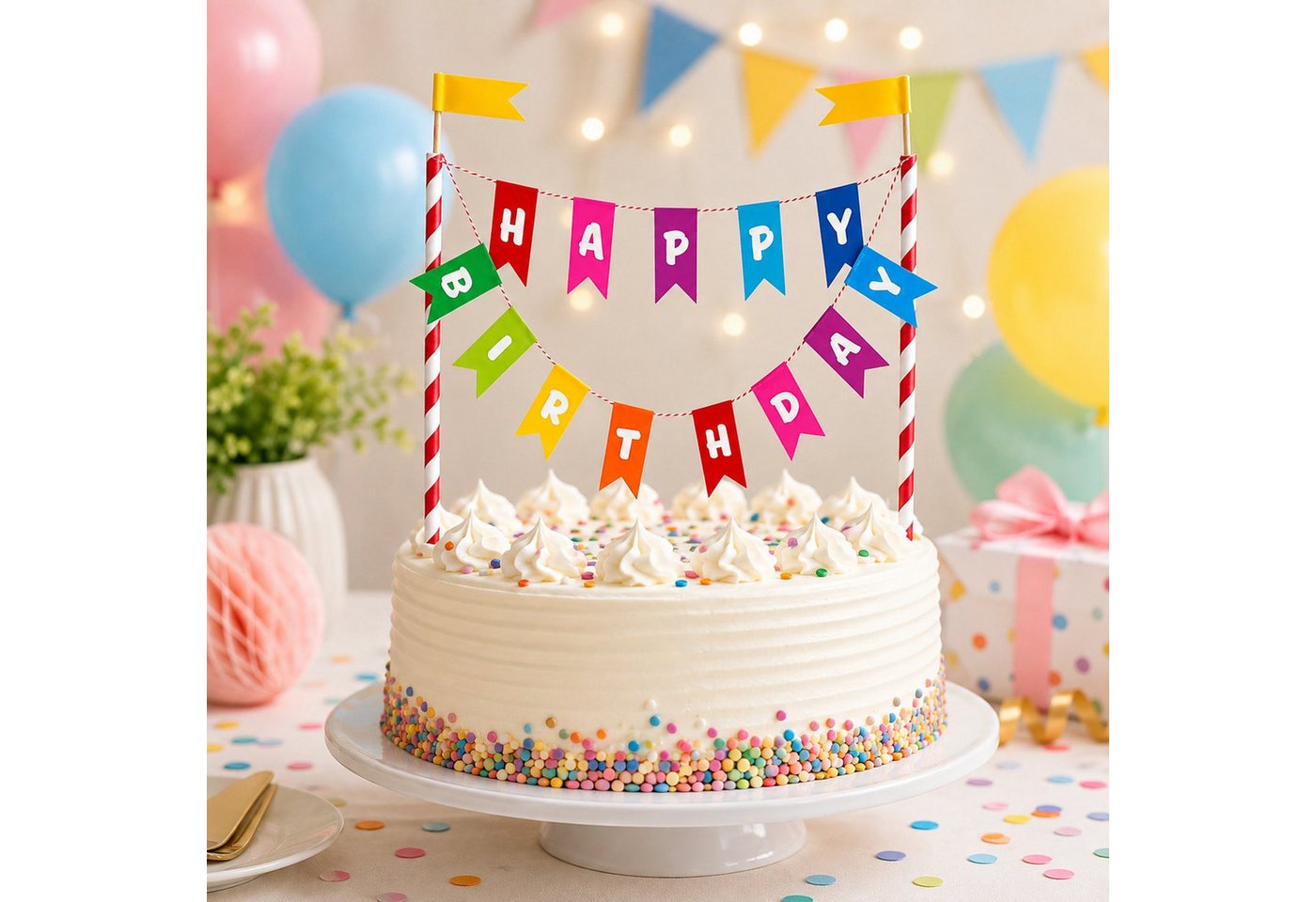 Unique Industries Inc. Papierdekoration Kuchen Deko 'Happy Birthday' Wimpelkette, Mehrfar Bild 2