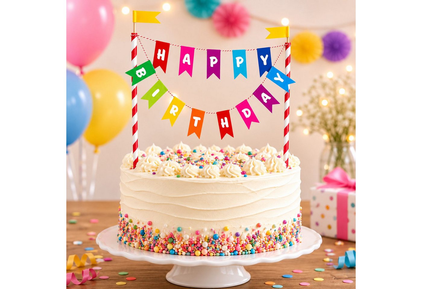 Unique Industries Inc. Papierdekoration Kuchen Deko 'Happy Birthday' Wimpelkette, Mehrfar Bild 5