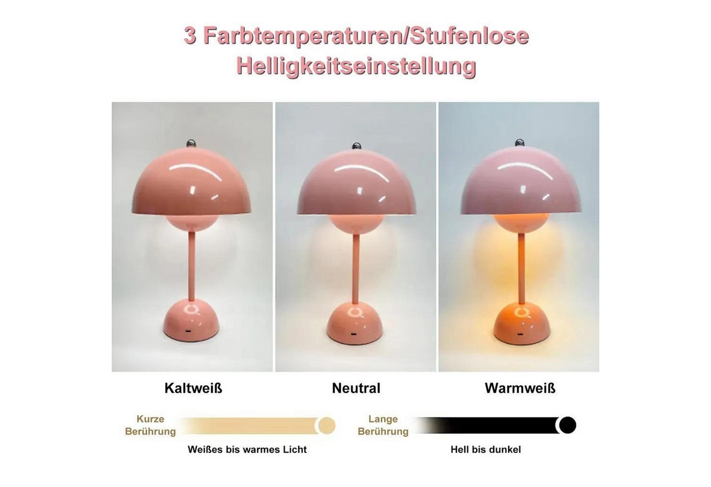 FELIXLEO Außen-Tischleuchte Kabellose Nachttischlampe, LED, Touch-Dimmer, 3 Lichtfarben