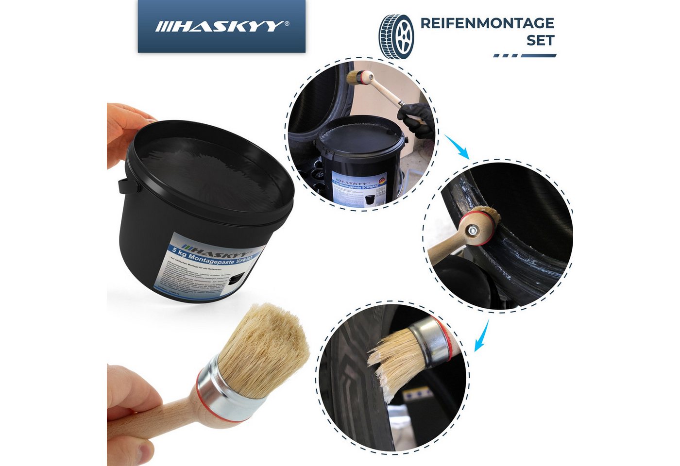 HASKYY Montagepaste Reifenmontagepaste 5kg Schwarz Set mit Montage- & Demontage Zubehör