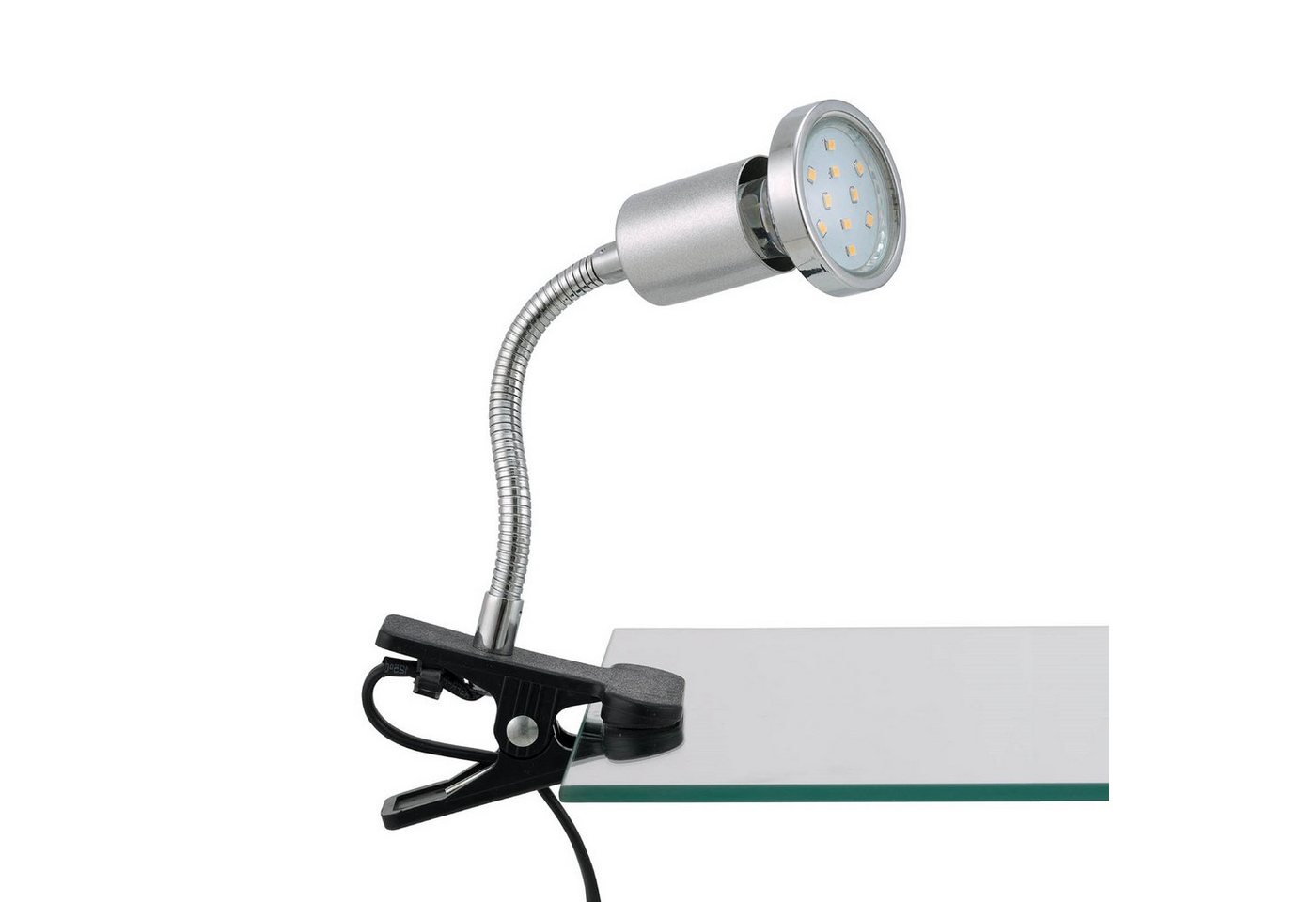 TRANGO LED Klemmleuchte, 2967 LED-Klemmleuchte, Tischlampe, Leseleuchte, Clip Lampe in Silber-Chrom-Optik Klemmspot, Nachtlicht, Schreibtischlampe inkl. 1x 3 Watt GU10, 3000K warmweiß LED-Leuchtmittel & Deko Chrom-Ring Bild 3