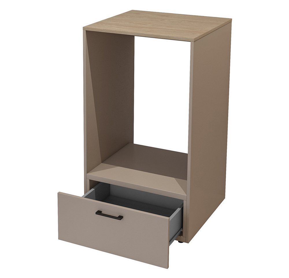 Lomadox Waschmaschinenumbauschrank RISAN-83 beige greige Eiche Dekor 67 cm breit Schublade Metallgriff modern Bild 3