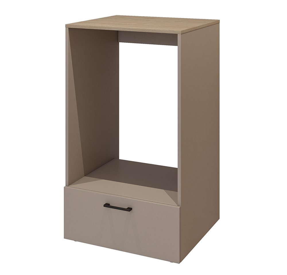 Lomadox Waschmaschinenumbauschrank RISAN-83 beige greige Eiche Dekor 67 cm breit Schublade Metallgriff modern Bild 4