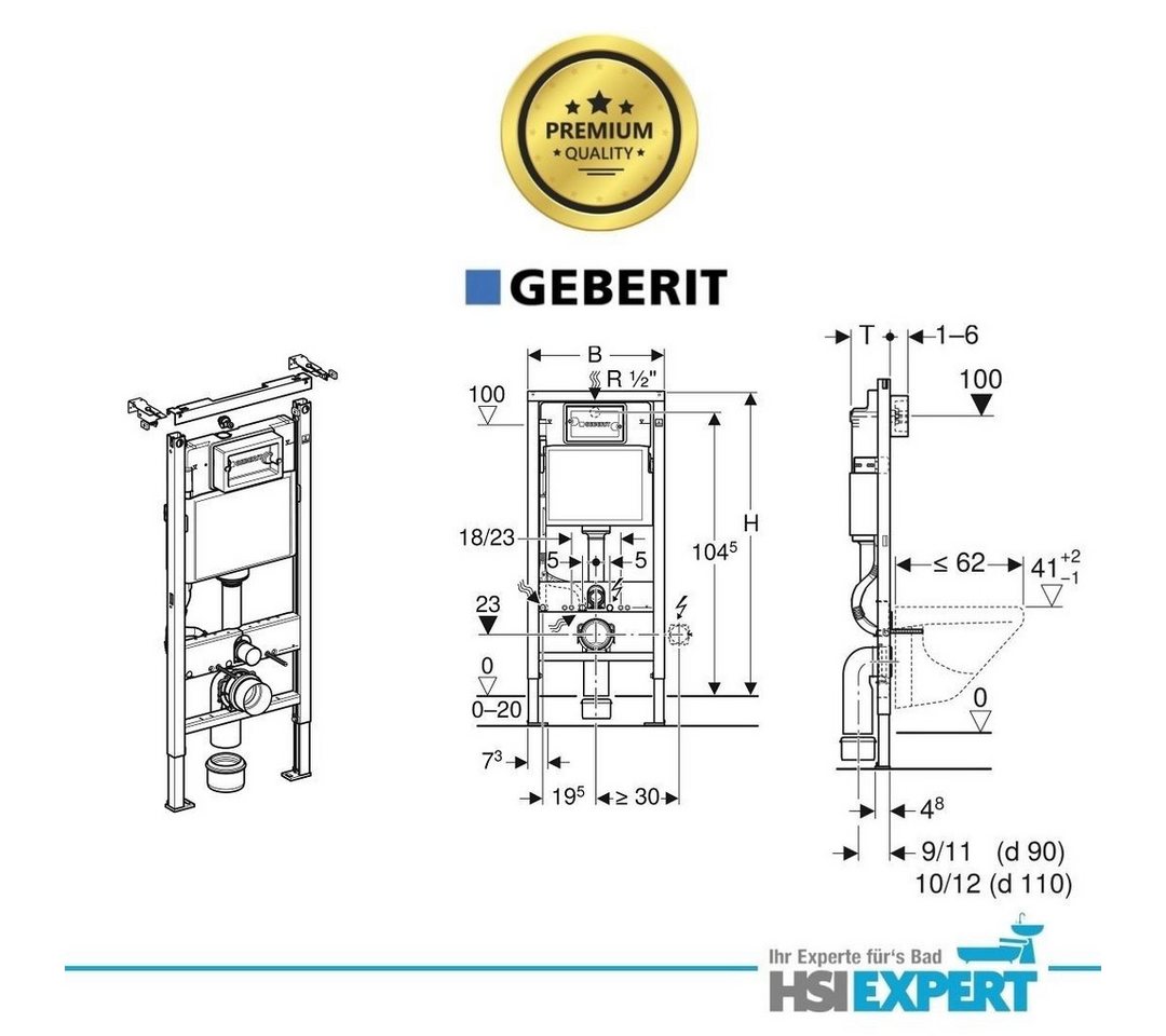 GEBERIT Tiefspül-WC Geberit Spülkasten Riva WC spülrandlos Drückerplatte Grau, Wandmontage Bild 4