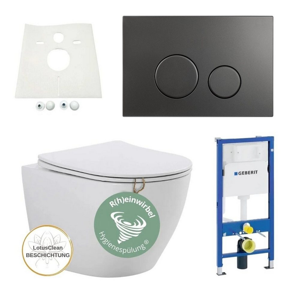 GEBERIT Tiefspül-WC Geberit Spülkasten Riva WC spülrandlos Drückerplatte Grau, Wandmontage Bild 5