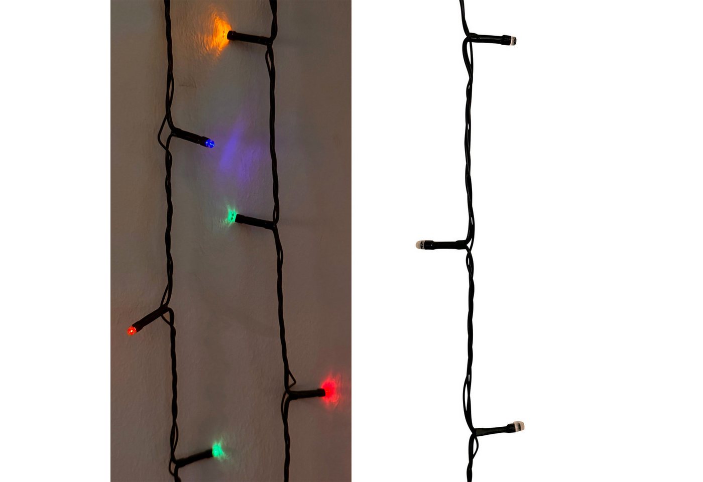 Online-Fuchs LED-Lichterkette für außen - Bunt mit Batterie & Solar betrieben (Hybrid), Timer, 8-Leuchtmodi - Mehrfarbig - 32m mit 300 LEDs - Weihnachtsdeko Bild 2