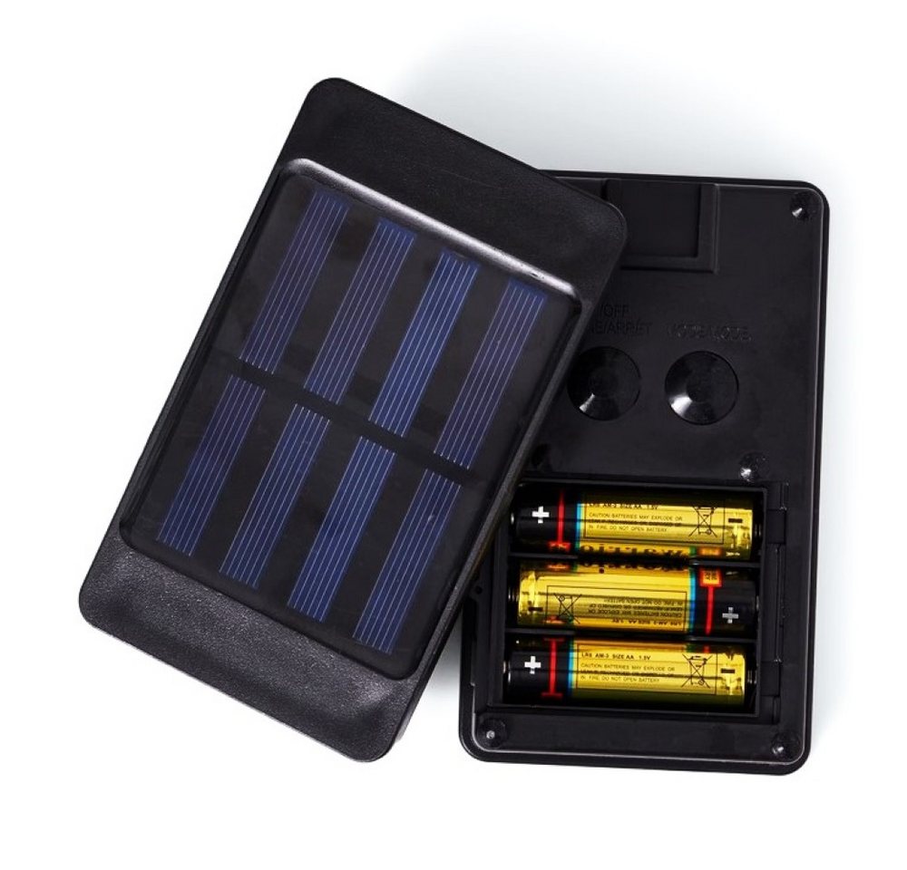 Online-Fuchs LED-Lichterkette für außen - Bunt mit Batterie & Solar betrieben (Hybrid), Timer, 8-Leuchtmodi - Mehrfarbig - 32m mit 300 LEDs - Weihnachtsdeko Bild 4