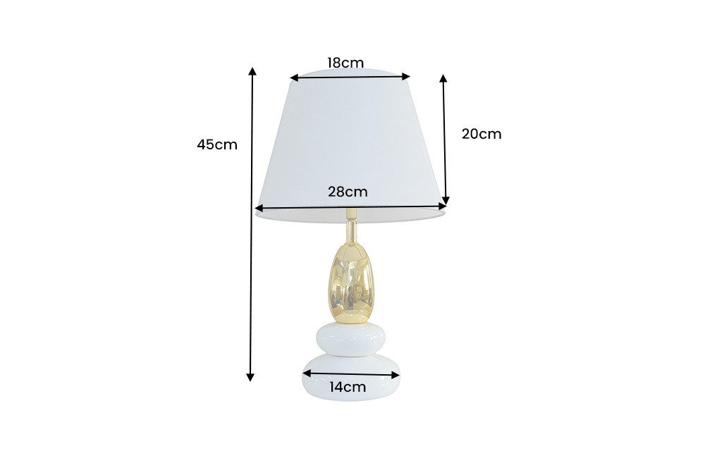 riess-ambiente Tischleuchte STONES OF ZEN 45cm weiß/gold - Stoffschirm, Kunststein, rund, Ein-/Ausschalter, ohne Leuchtmittel, mit dekorativem Steindesign – ideal für Wohnzimmer & Schlafzimmer