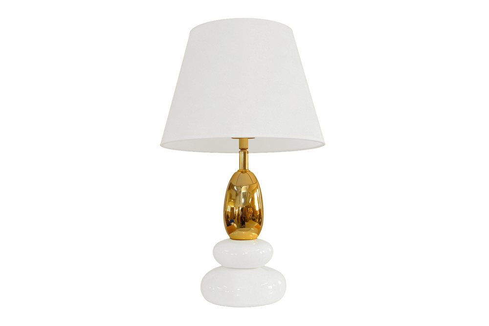 riess-ambiente Tischleuchte STONES OF ZEN 45cm weiß/gold - Stoffschirm, Kunststein, rund, Ein-/Ausschalter, ohne Leuchtmittel, mit dekorativem Steindesign – ideal für Wohnzimmer & Schlafzimmer Bild 5