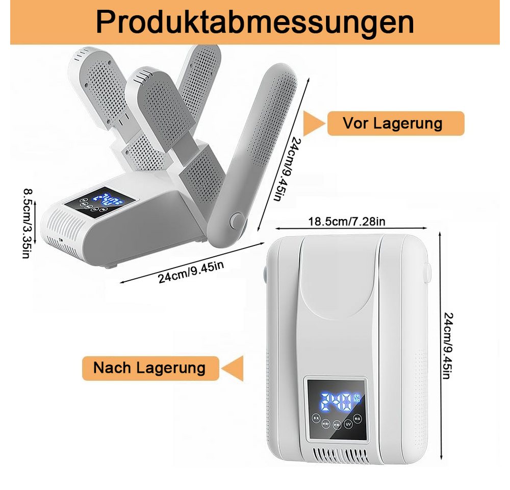 AFKSMILE Schuhtrockner Faltbarer Schuhtrockner Elektrisch,Schuhheizung,zum schnellen Trocknen, Ausgestattet mit Doppel-Schuhhalter, LED-Anzeige und UV-Desinfektion Bild 5