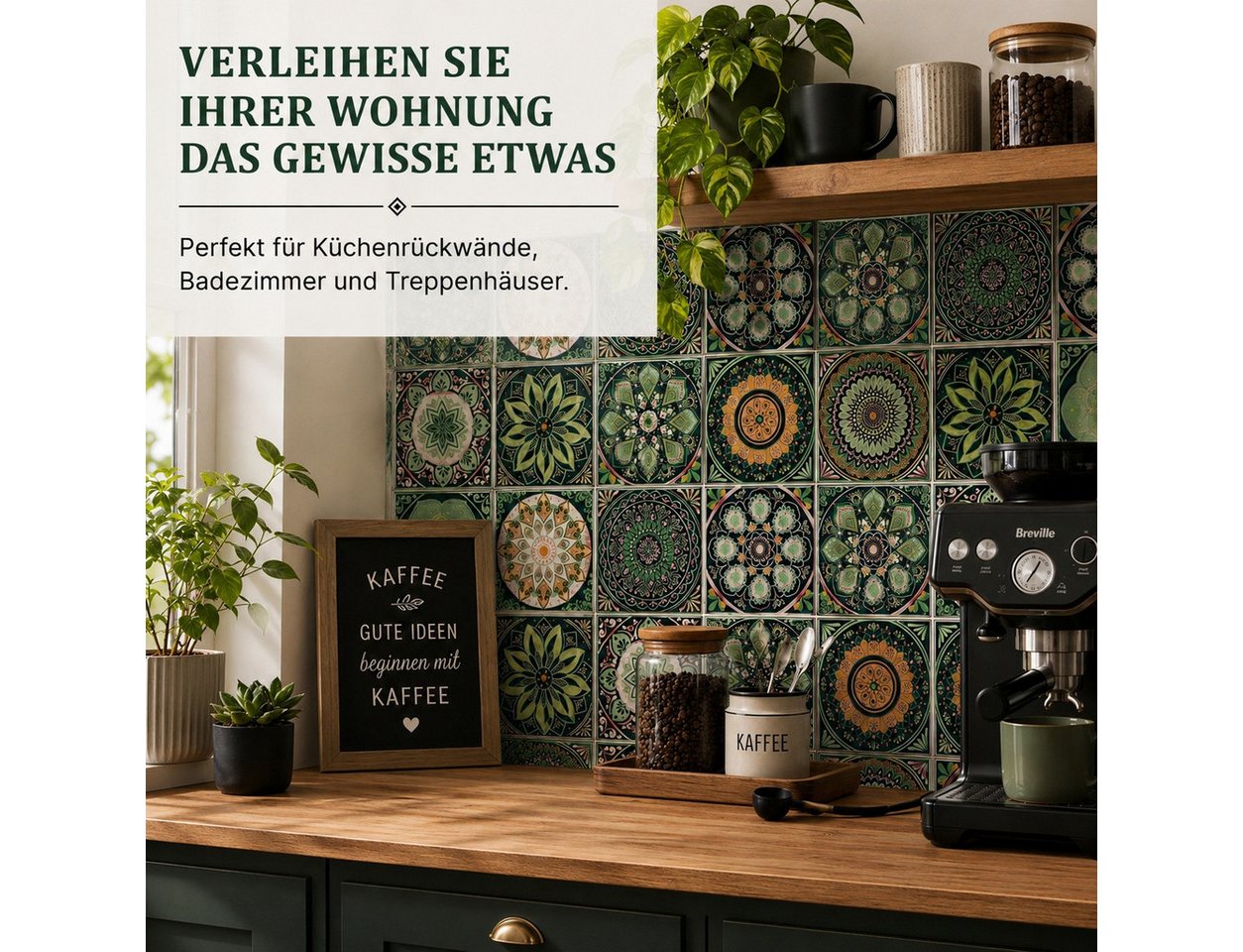 BlingBin Fliesenaufkleber 24 St Küchenfliesen Selbstklebend Marokkanischer Stil PVC Wasserdicht (24 Stück, 24 St., 15x15cm), ölabweisend für Küche,Schrank,Möbel,Tisch,Badezimmer,Trepp Retro Bild 2