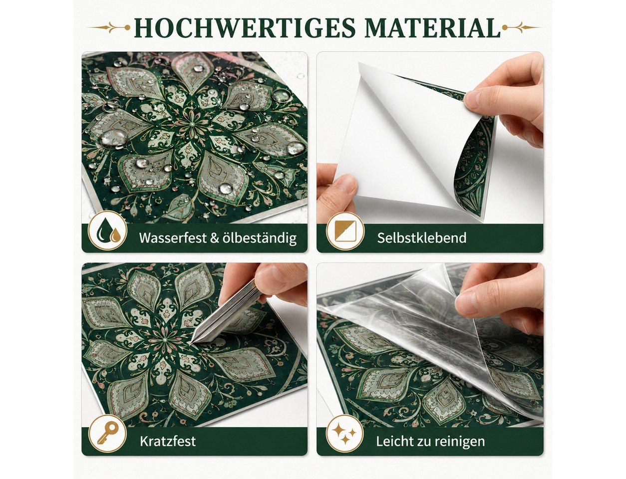 BlingBin Fliesenaufkleber 24 St Küchenfliesen Selbstklebend Marokkanischer Stil PVC Wasserdicht (24 Stück, 24 St., 15x15cm), ölabweisend für Küche,Schrank,Möbel,Tisch,Badezimmer,Trepp Retro Bild 3