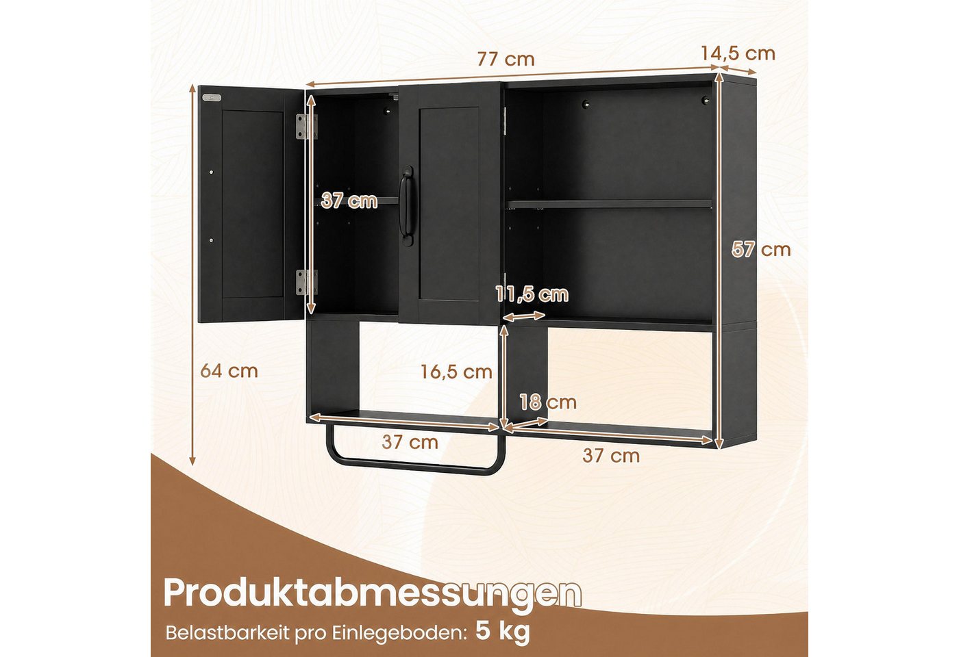 COSTWAY Hängeschrank Badezimmerschrank mit Handtuchhalter, Fächern Wandschrank Holz Bild 2