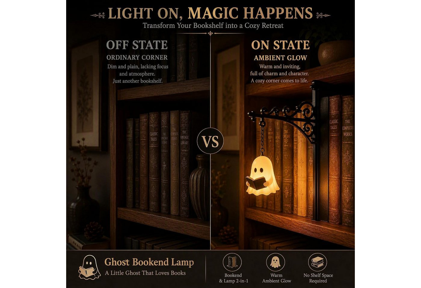 FELIXLEO Wandleuchte Bücherregal Lampe Halloween Deko Geist Bookshelf Lantern Bild 2