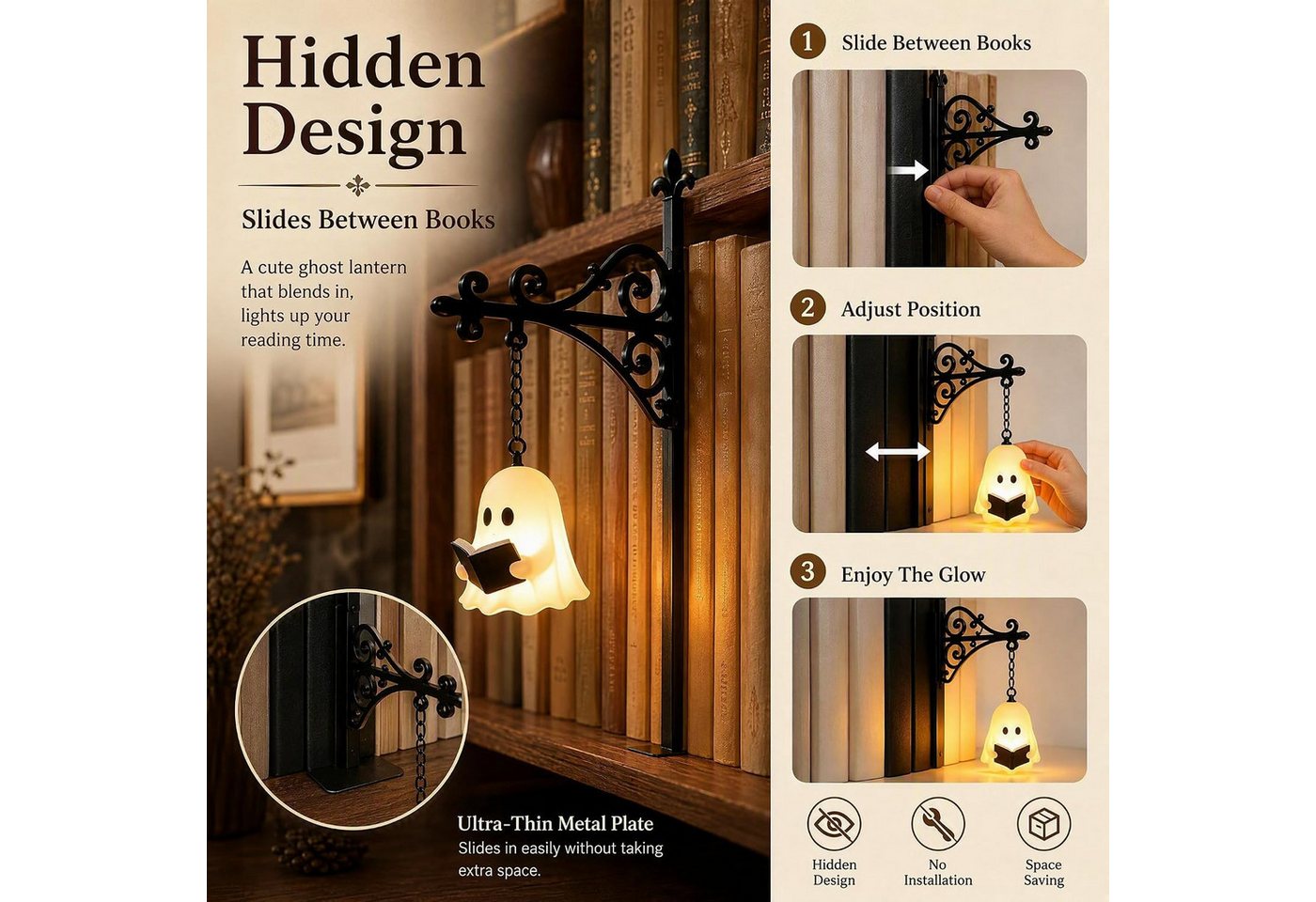 FELIXLEO Wandleuchte Bücherregal Lampe Halloween Deko Geist Bookshelf Lantern Bild 3
