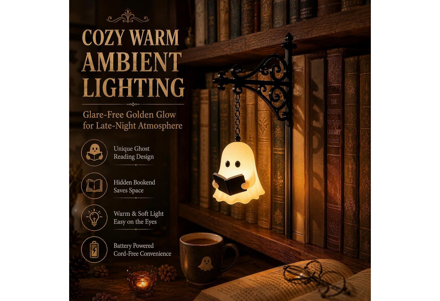 FELIXLEO Wandleuchte Bücherregal Lampe Halloween Deko Geist Bookshelf Lantern Bild 5