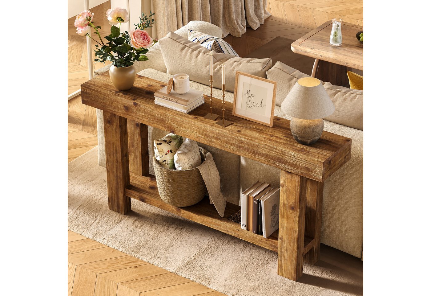 Tribesigns Bücherregal Massivholz Konsolentisch 160 cm, Schmaler Flurtisch mit Stauraum Bild 2