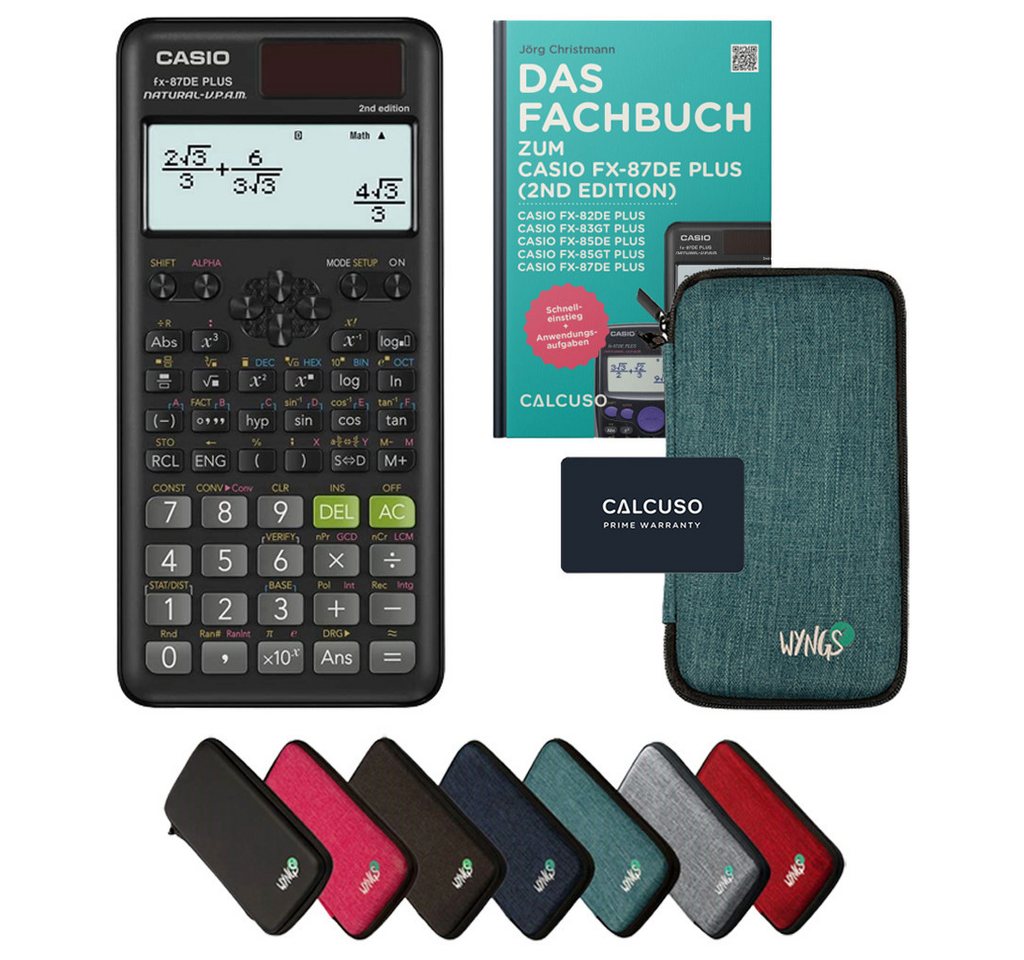 CASIO Taschenrechner fx-87DE Plus 2 inkl. Schutztasche Türkis & Fachbuch (48 S., DINA5)
