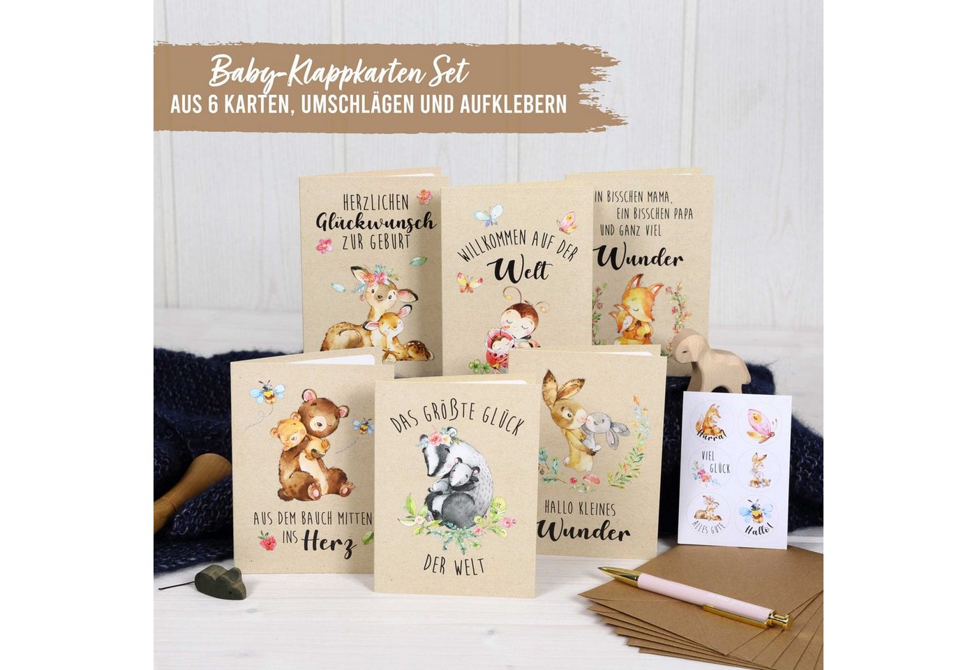 PAPIERDRACHEN Klappkarte 6 Glückwunschkarten zur Geburt - Baby Klappkarten mit Umschlag Bild 2