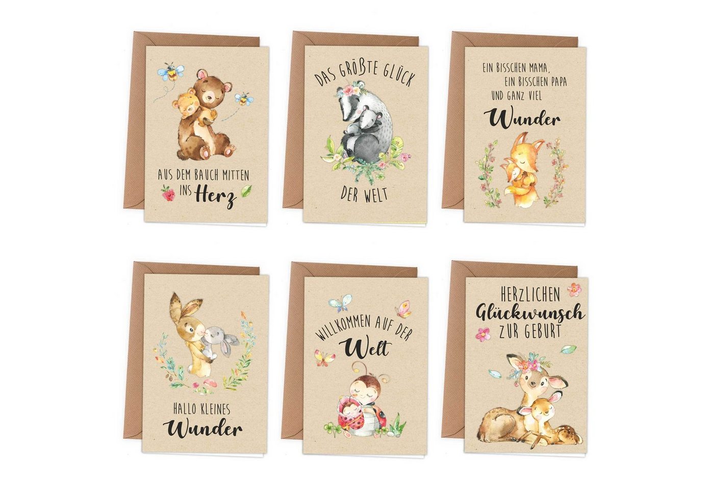 PAPIERDRACHEN Klappkarte 6 Glückwunschkarten zur Geburt - Baby Klappkarten mit Umschlag Bild 3