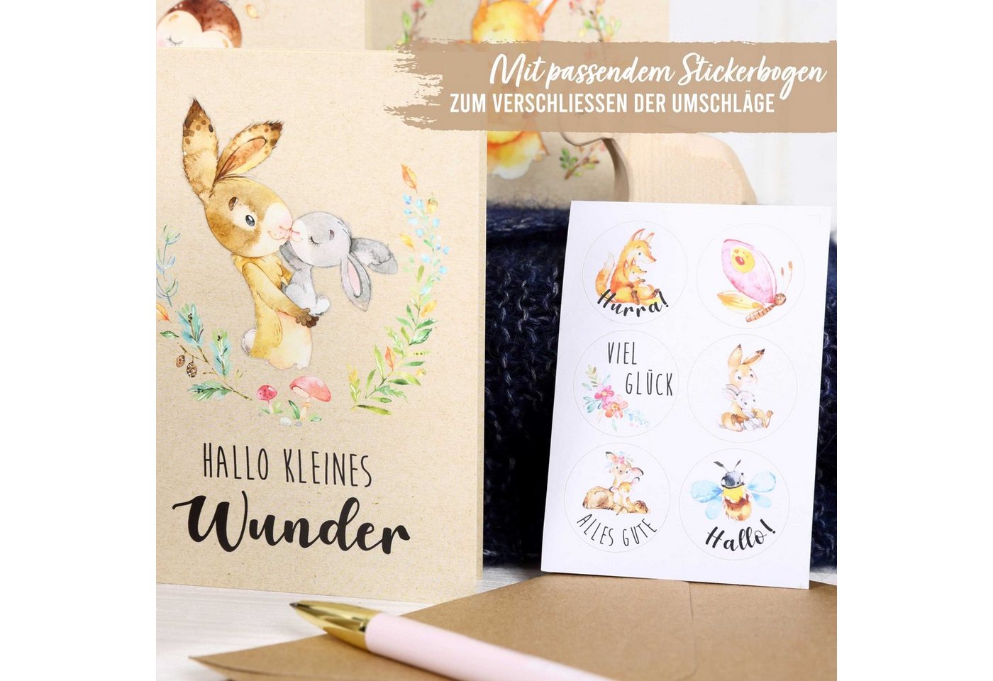 PAPIERDRACHEN Klappkarte 6 Glückwunschkarten zur Geburt - Baby Klappkarten mit Umschlag Bild 4