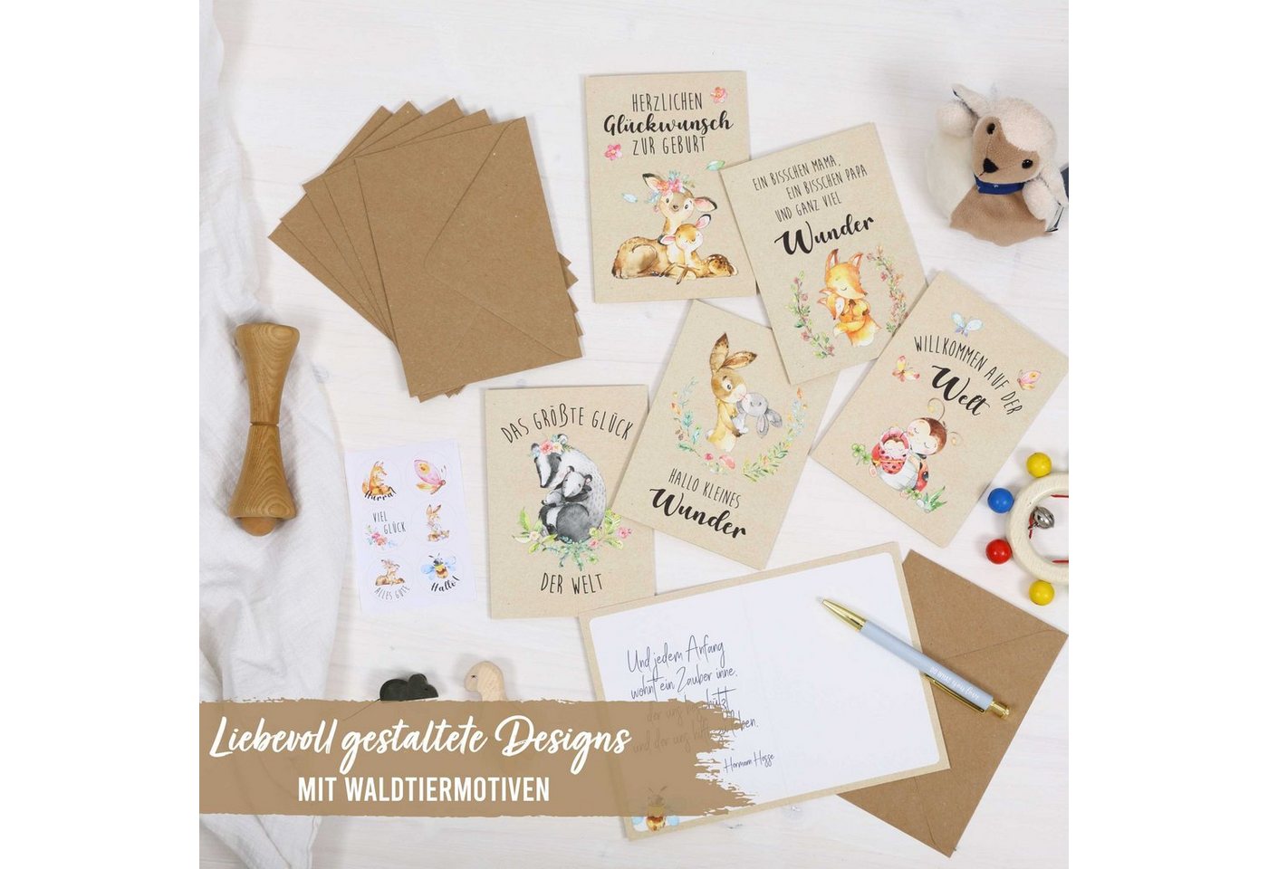 PAPIERDRACHEN Klappkarte 6 Glückwunschkarten zur Geburt - Baby Klappkarten mit Umschlag Bild 5
