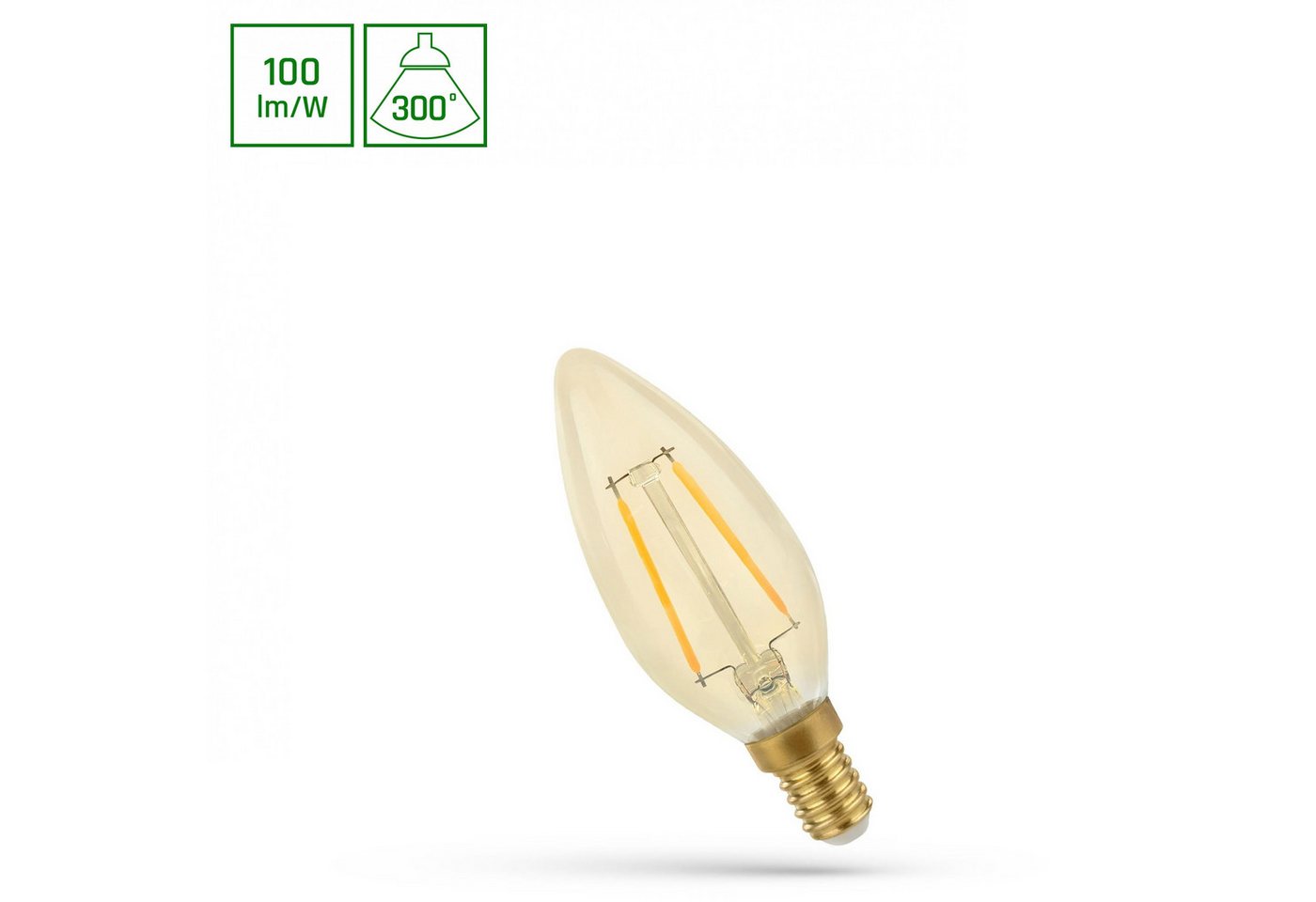Spectrum LED-Leuchtmittel LED E14 C35 Retroshine 5W Filament klar 490lm Kerze 200° Warm 2400K, E14, Warmweiß, filament Klar, retroshine