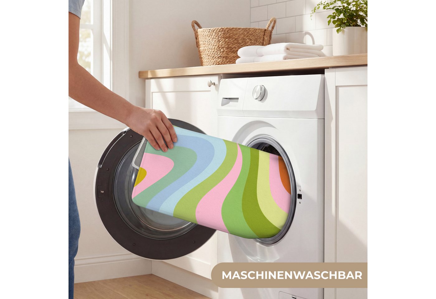 OnlyWow WC-Vorleger Linien - Pastelltöne - Wellenförmig, Höhe 10 mm, Polyester, Rechteckig, WC Teppich, Toilettenvorleger, Toilettenteppich, Badematte 40x60 cm