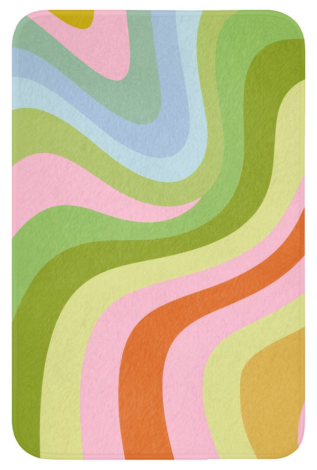 OnlyWow WC-Vorleger Linien - Pastelltöne - Wellenförmig, Höhe 10 mm, Polyester, Rechteckig, WC Teppich, Toilettenvorleger, Toilettenteppich, Badematte 40x60 cm Bild 4