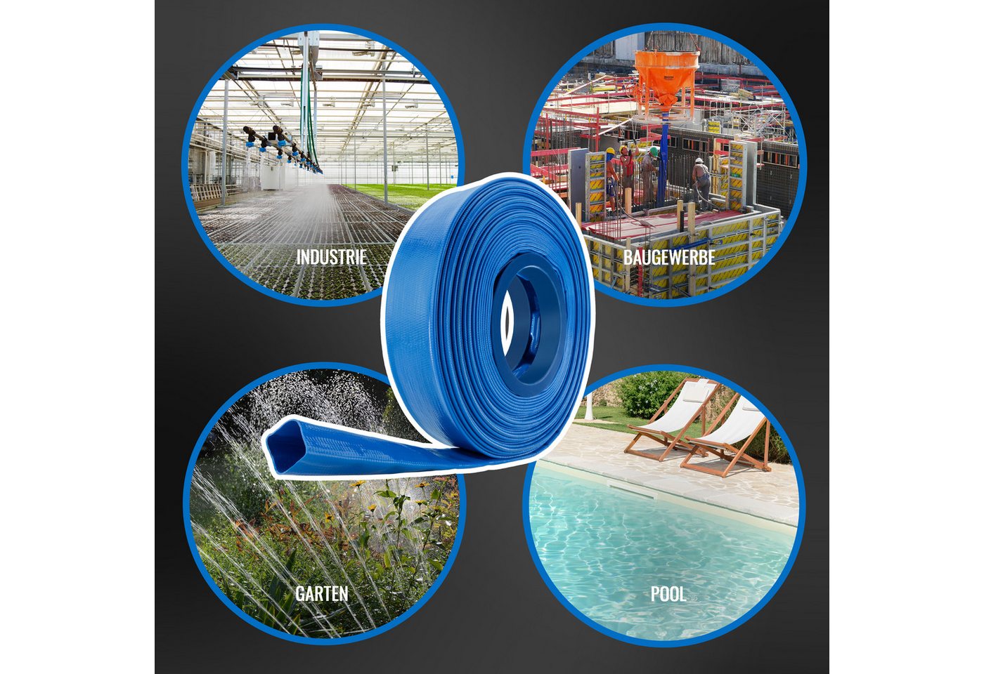 Poppstar Gartenschlauch, PVC Flachschlauch 20m, Ø 38mm (1 1/2 Zoll), 7 bar, blau Bild 4