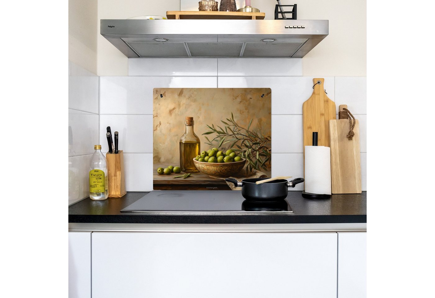 KitchenYeah Küchenrückwand Oliven - Stilleben - Vintage, (1-tlg), Ceranfeldabdeckung Küche, Herdabdeckplatte und Spritzschutz, 60x52 cm Bild 4