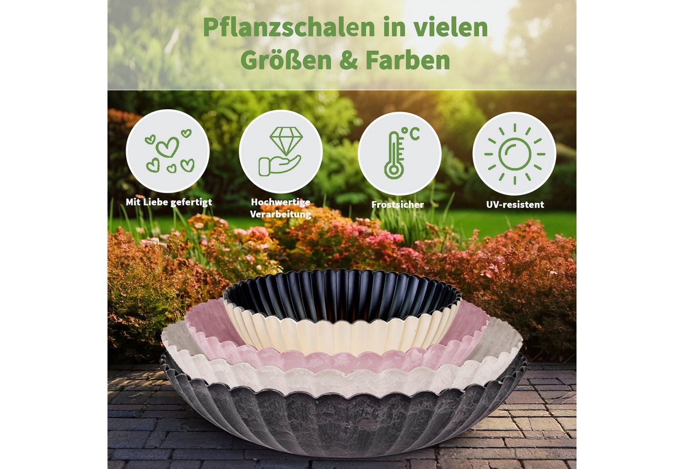 matches21 HOME & HOBBY Blumentopf Runde Pflanz-Schalen gewellt für draussen grau marmoriert 22 cm (2 St), Wetterfeste Blumen-Schale als moderne Outdoor Gartendeko Grabschmuck Bild 3
