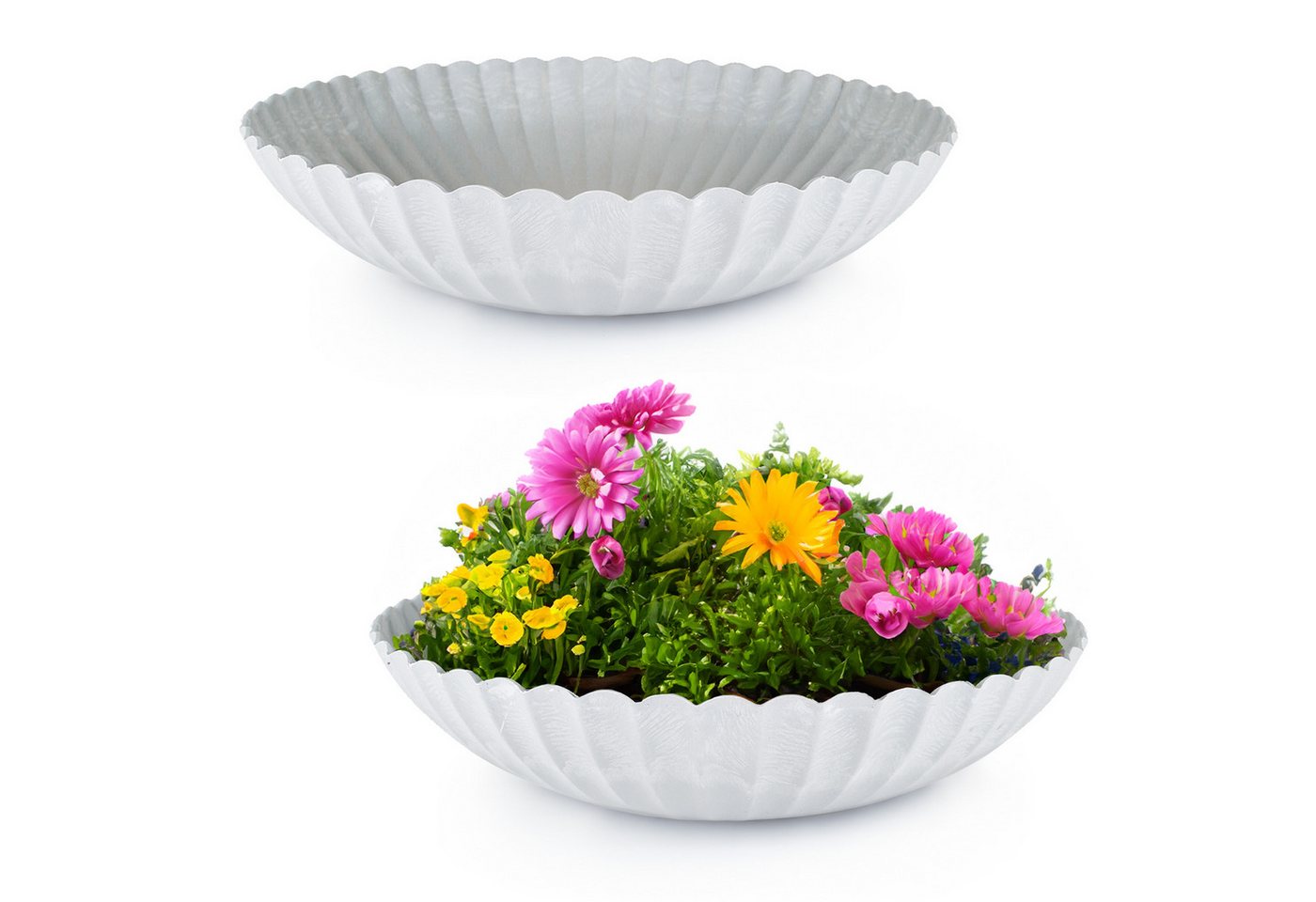 matches21 HOME & HOBBY Blumentopf Runde Pflanz-Schalen gewellt für draussen grau marmoriert 22 cm (2 St), Wetterfeste Blumen-Schale als moderne Outdoor Gartendeko Grabschmuck Bild 4