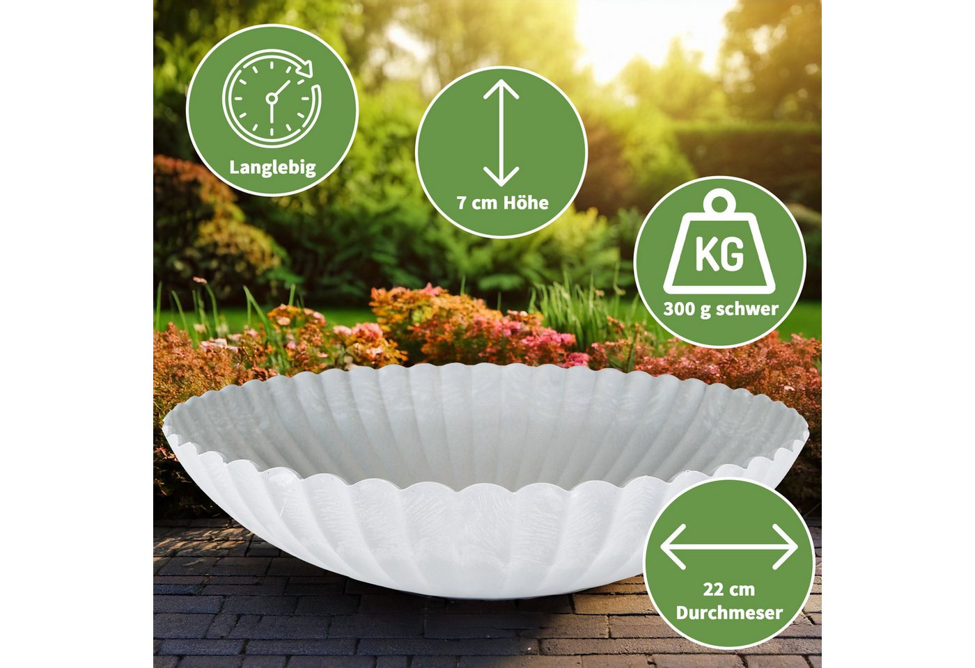 matches21 HOME & HOBBY Blumentopf Runde Pflanz-Schalen gewellt für draussen grau marmoriert 22 cm (2 St), Wetterfeste Blumen-Schale als moderne Outdoor Gartendeko Grabschmuck Bild 5