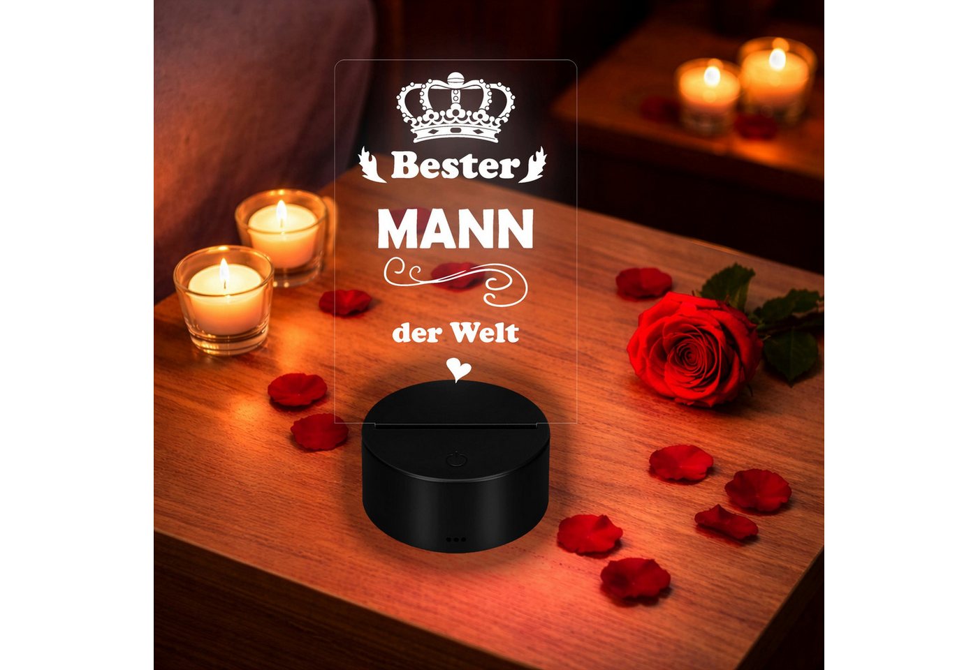 Lieblingsmensch LED Nachtlicht mit Gravur, Bester Mann, Acryl-Lampe mit romantischem Spruch, LED fest integriert, Farbwechsel oder feste Farbe mit Fernbedienung & Touch, Dekolampe zur Hochzeit, Geburtstag, Verlobung & Jahrestag