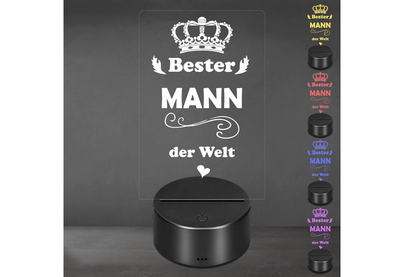 Lieblingsmensch LED Nachtlicht mit Gravur, Bester Mann, Acryl-Lampe mit romantischem Spruch, LED fest integriert, Farbwechsel oder feste Farbe mit Fernbedienung & Touch, Dekolampe zur Hochzeit, Geburtstag, Verlobung & Jahrestag Bild 3